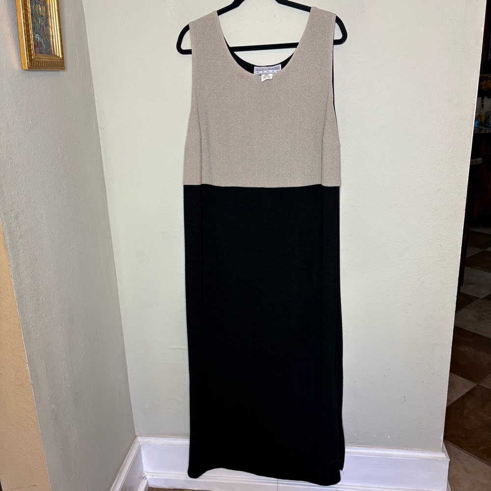 Two-Tone Sleeveless Maxi Dress - Black and Beige